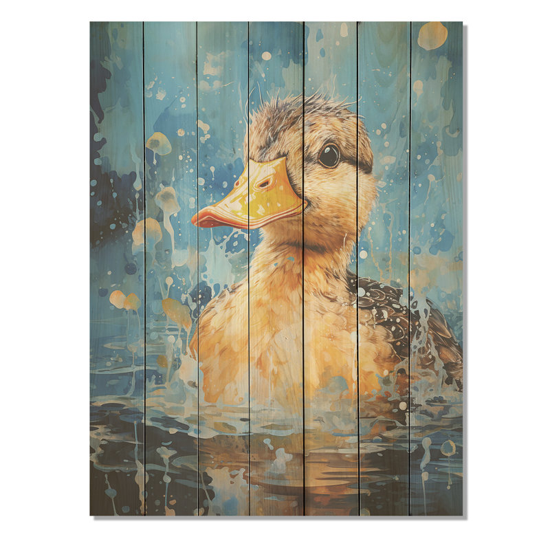 Splashing Duckling Wonder - Canard sur bois, H 44 po x l 34 po