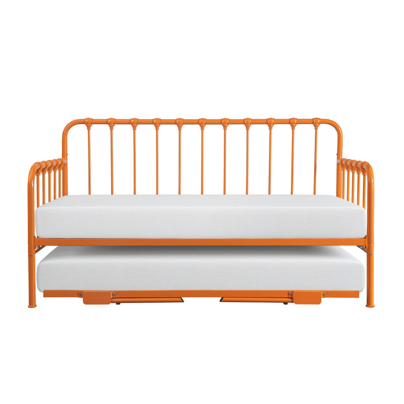 Daybed With Lift-Up Trundle Finish Metal Frame Classic Design Home Furniture, Orange
