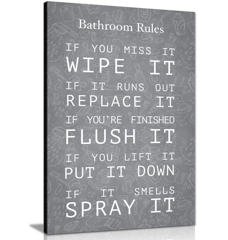 Bathroom Rules - Wrapped Canvas Print, 31cm H x 20cm W
