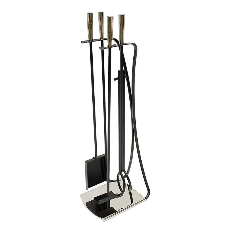 Haseeb Piece Iron Fireplace Tool Set, Nickel
