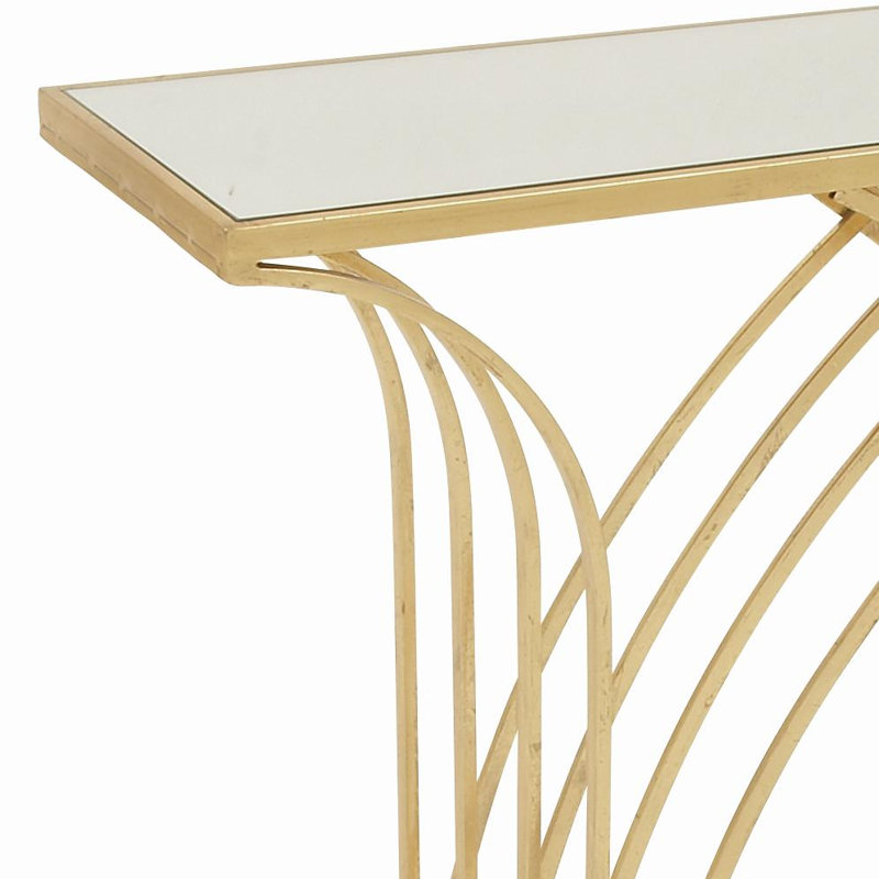 Derbyshire Metal Geometric Gold Console Table with Mirrored Glass Top