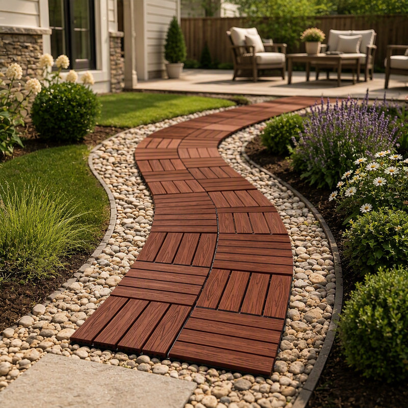 Dalles de terrasse emboîtables WPC, 25 pièces - Panneaux en bois rouge gaufré pour une installation facile et une durabilité accrue