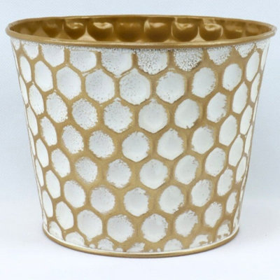 White Wash Gold Metallic Honeycomb Pattern Bucket