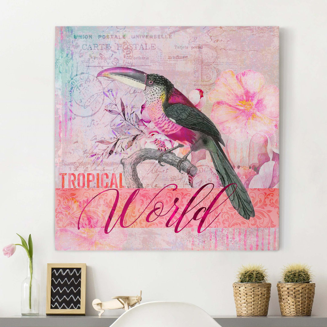 Leinwandbild Vintage Collage - Tropenwelt Tucan