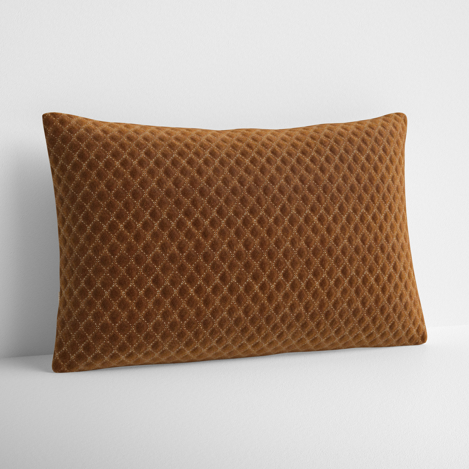 Ryans Embroidered Cotton Lumbar Throw Pillow, Down Alternative, Brown Lattice, Rectangle 13" H x 21" W