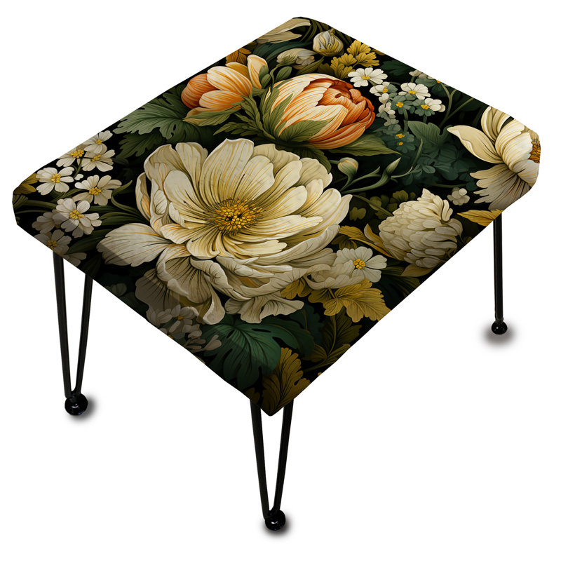 Earthy Greens Chrysanthemum Flower Pattern - Floral Rectangle Ottoman