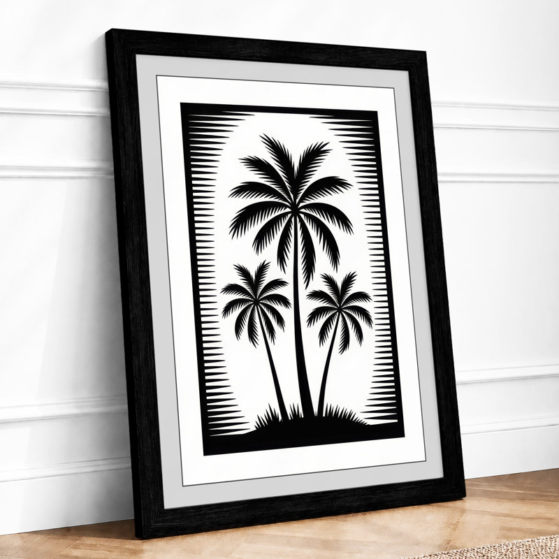 Three Palms Tropical - Framed Print, A3 - 42.0 x 29.7 cm, Black