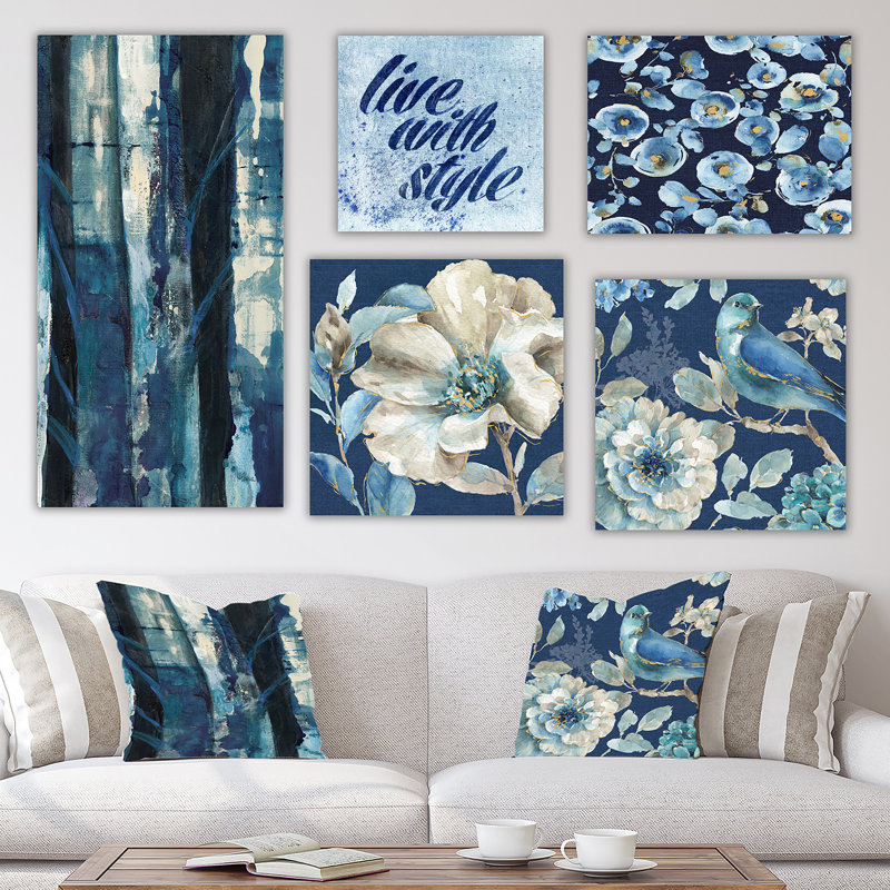 Ensemble de 5 panneaux de forêt blue forest collection on toile