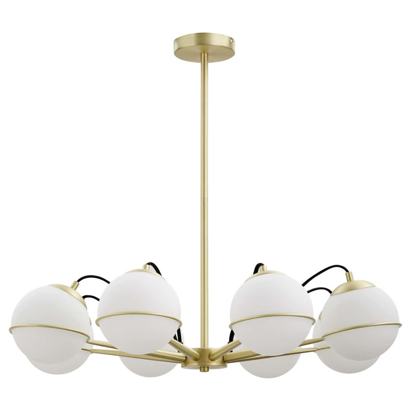 Opal Gold Satin Brass 8-Light Chandelier with Glass Globes