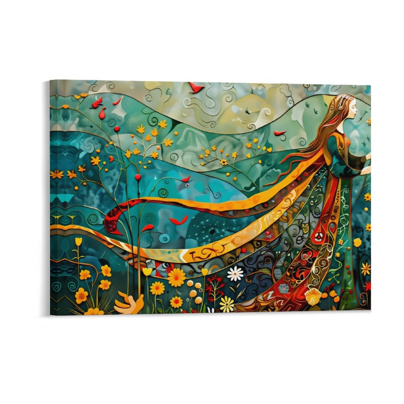 «Whimsical Nature Lady», cadre en bois à dos encastré, peinture murale fantastique, l 36 po x L 24 po