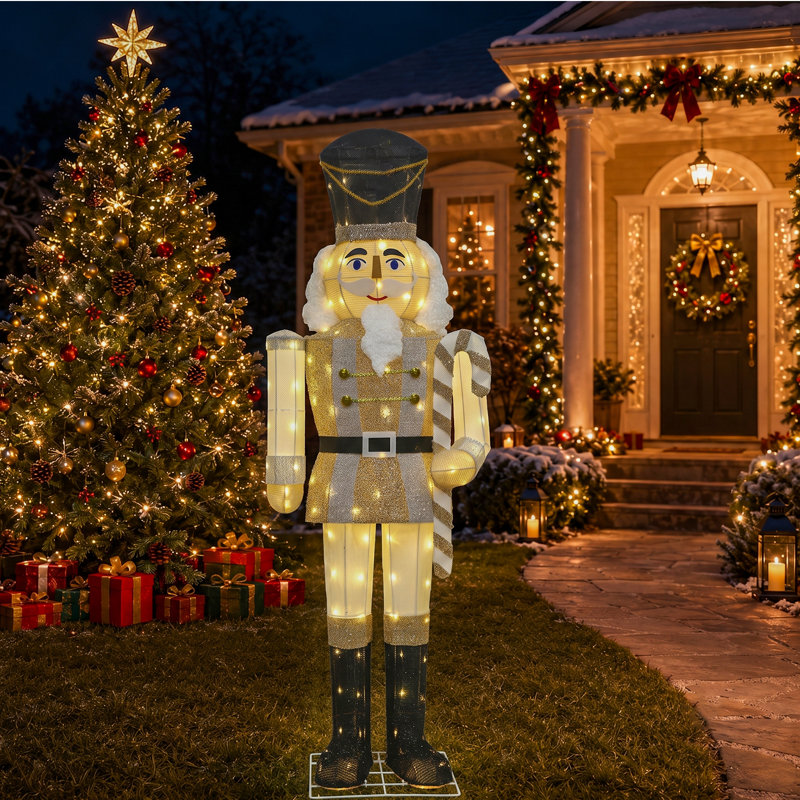 Décoration de Noël illuminée 61 pouces pour casse-noisette, Doré