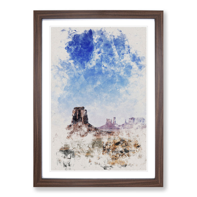 Rock Formations in Arizona Watercolour - Picture Frame Graphic Art, 36cm H x 27cm W x 2cm D, Walnut Framed