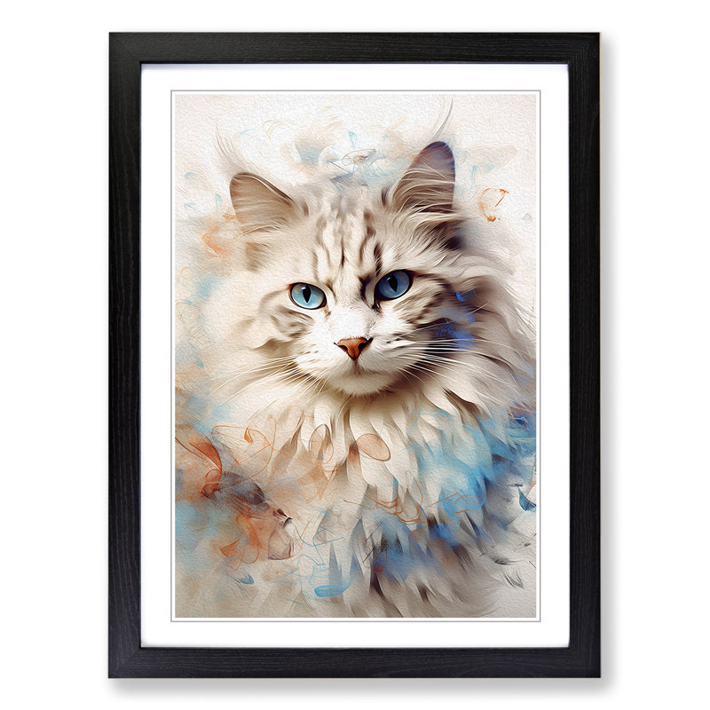 XYZ-FRM-V1223-5353 Ragdoll Cat Abstract No.2 - Single Picture Frame Print on Wood, Black, 64cm H x 46cm W x 2cm D