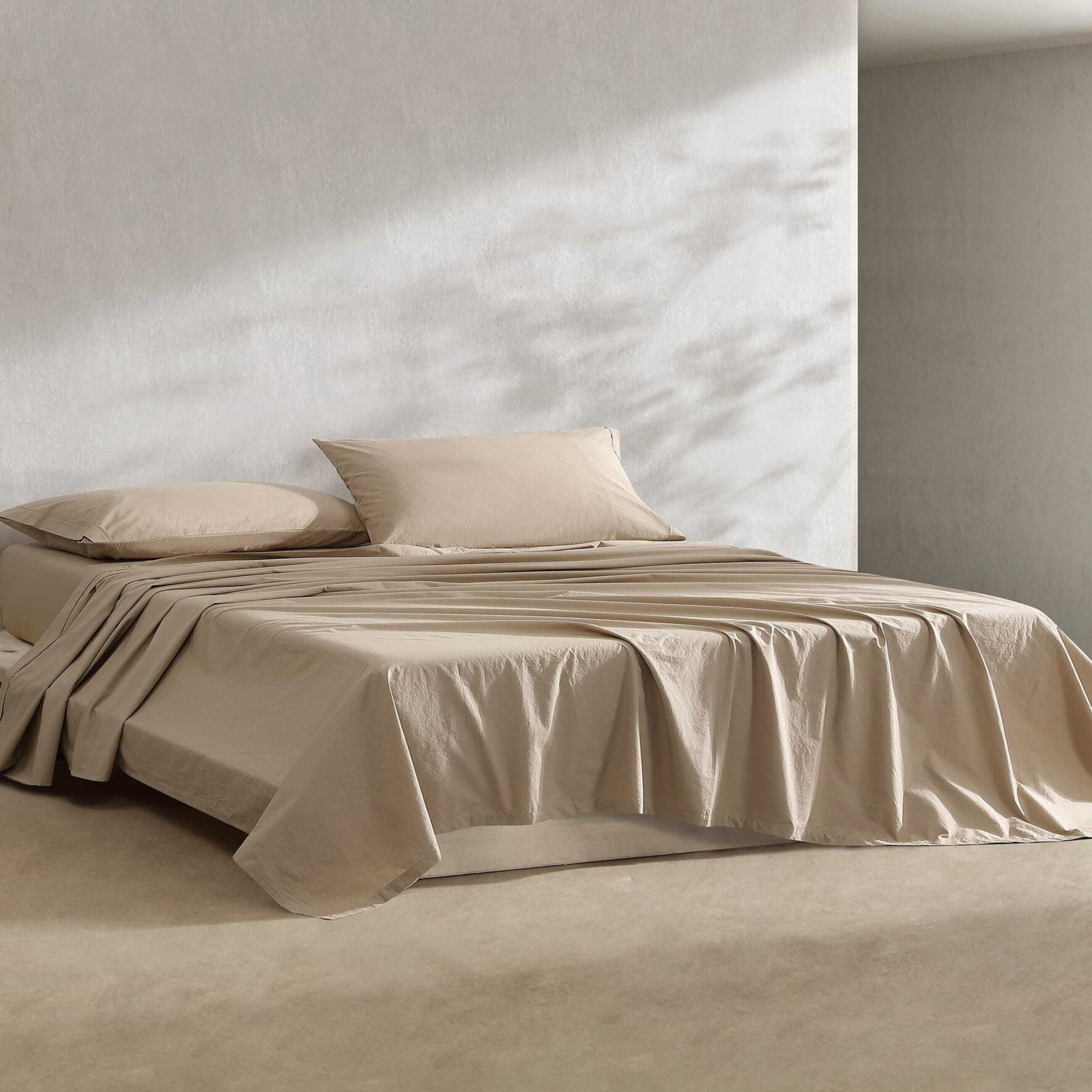 Calvin Klein Washed Cotton Percale Sheet Set, Camel Brown, Twin Sheet Set with 1 Pillowcase