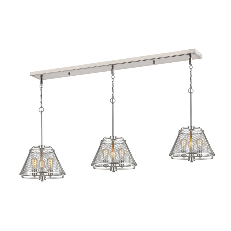 Luminaire suspendu linéaire pour îlot de cuisine 9 lumières Valya, Nickel brossé