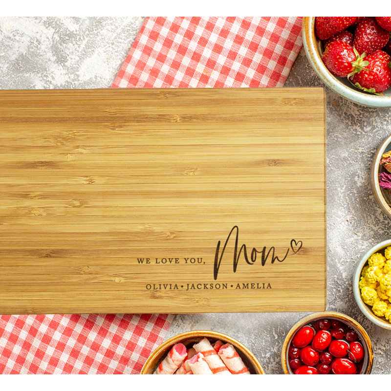 Grande planche à découper personnalisée en bois de bambou pour maman, We Love You, maman, ensemble de 1