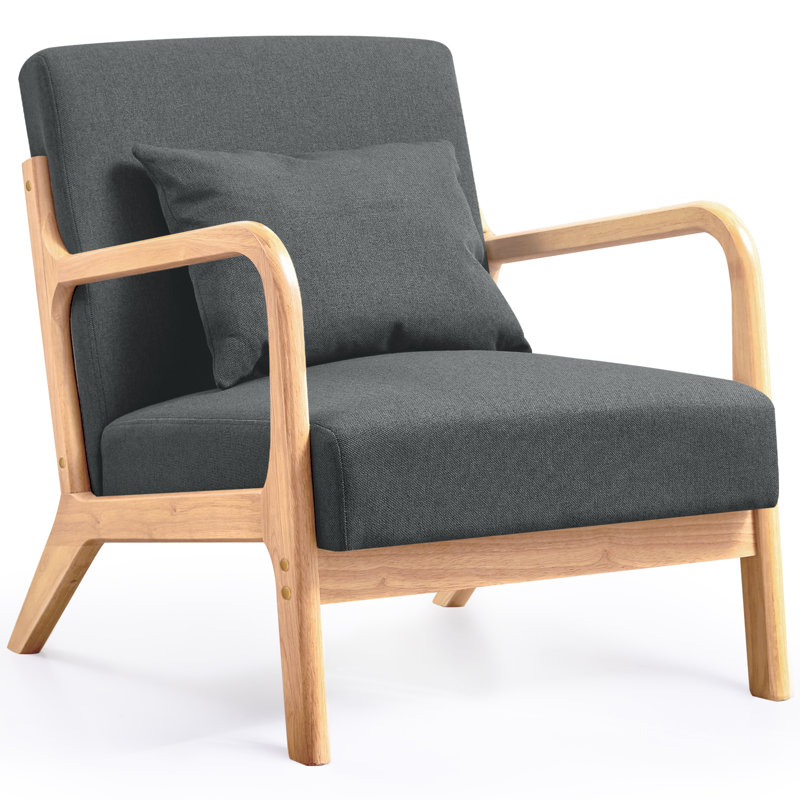 Chaise avec accoudoirs de lecture rembourrée Comfy, 100 % lin gris foncé