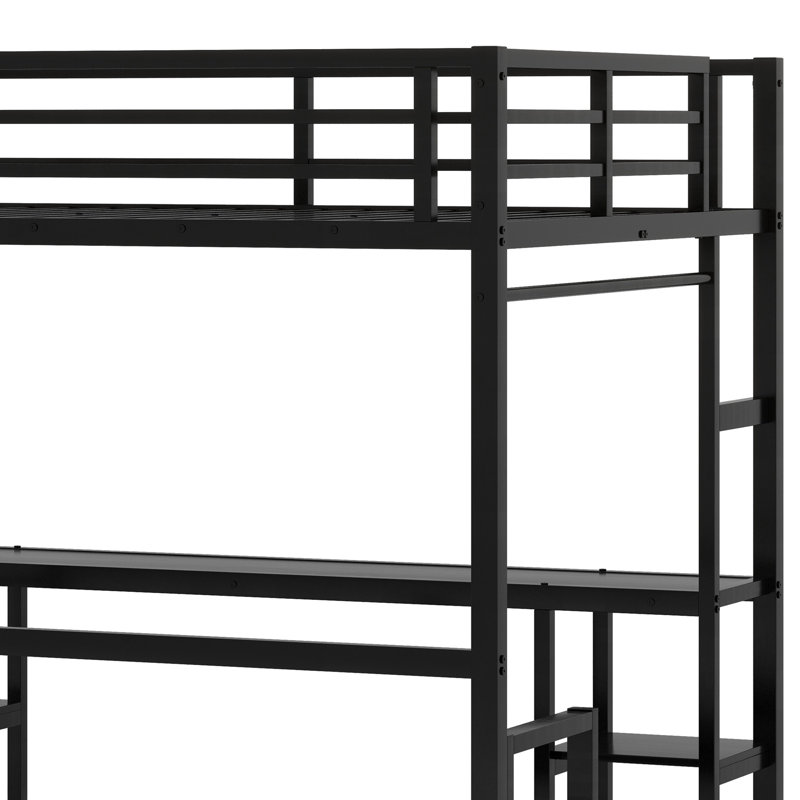 Lit superposé en métal / lit mezzanine avec bureau et tablettes, utilisations multiples se pliant dans un canapé avec DEL et USB