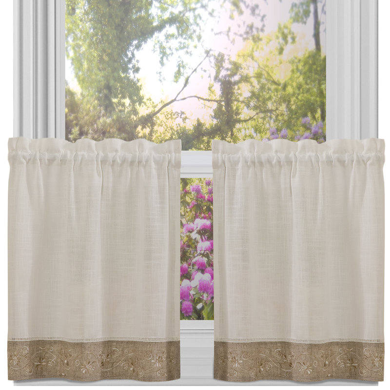 Carnegie Floral Tailored Cafe Curtain, Natural, 58" W x 24" D