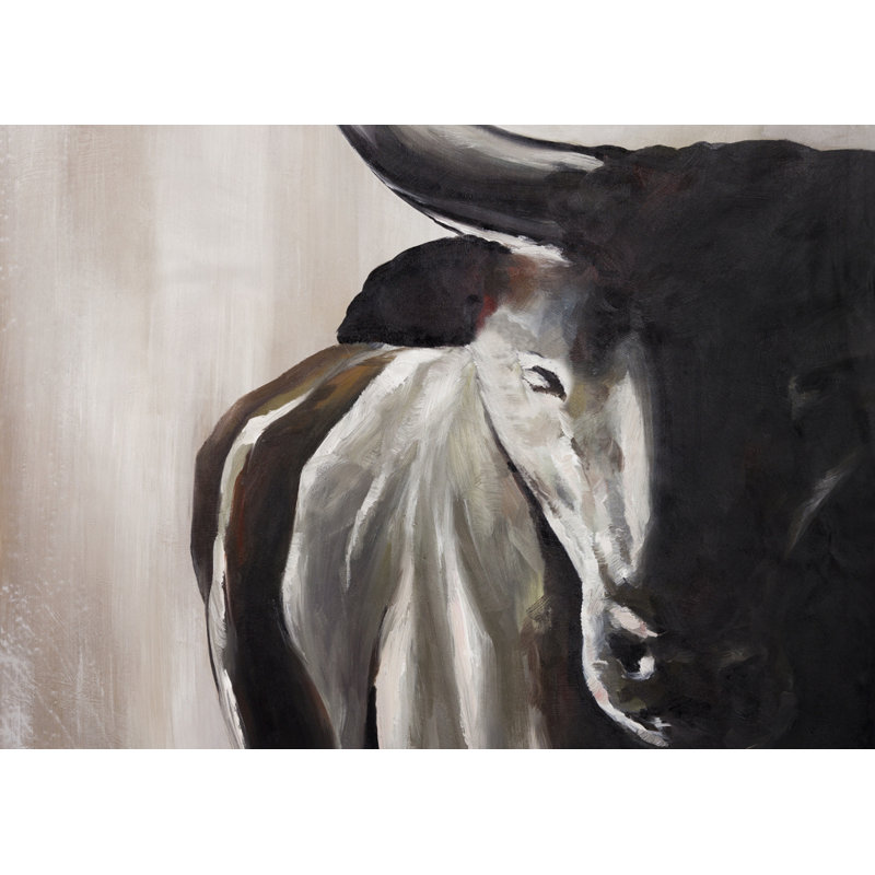 Vue de face de la tête de taureau - Toile de vache rustique pour la décoration intérieure