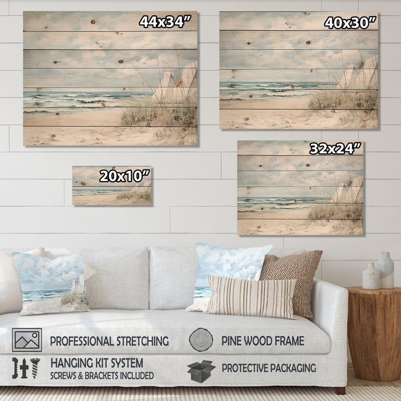 Paysage de plage minimalisme II sur bois, H 30 po x l 40 po x P 0,78 po