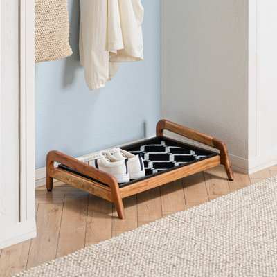 Premium Solid Wood Boot Tray Stand with Natural Coir Mat - Entryway & Mudroom Shoe Organizer