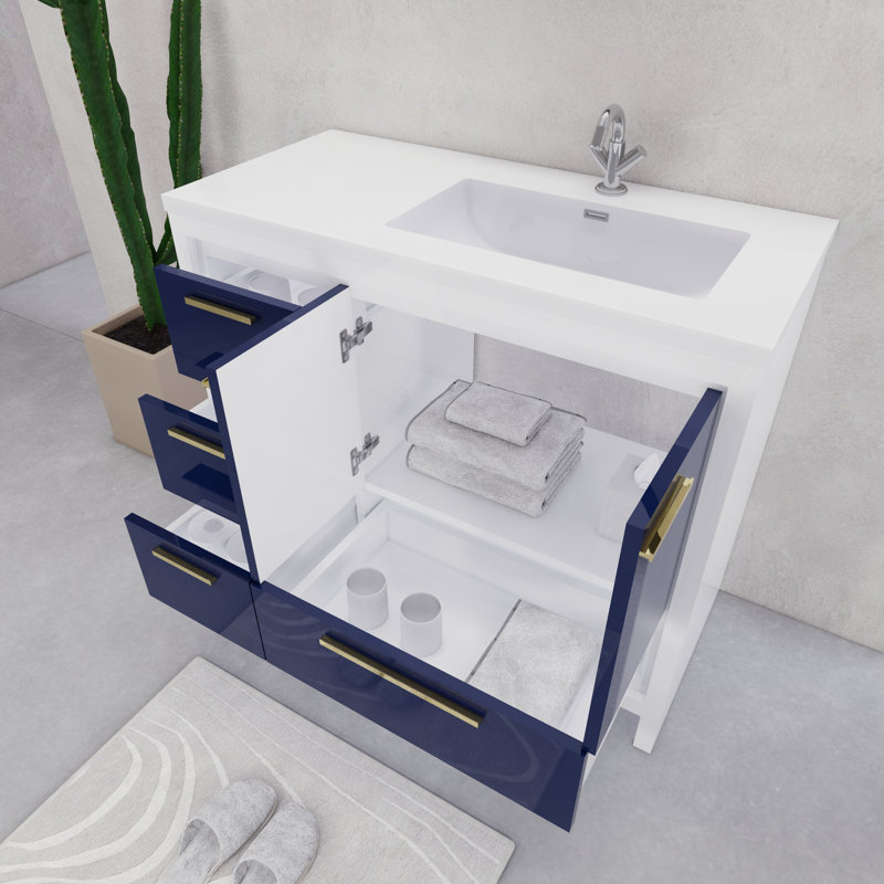 Ensemble de meuble-lavabo simple 41,75 po Eden, Blanc brillant / bleu