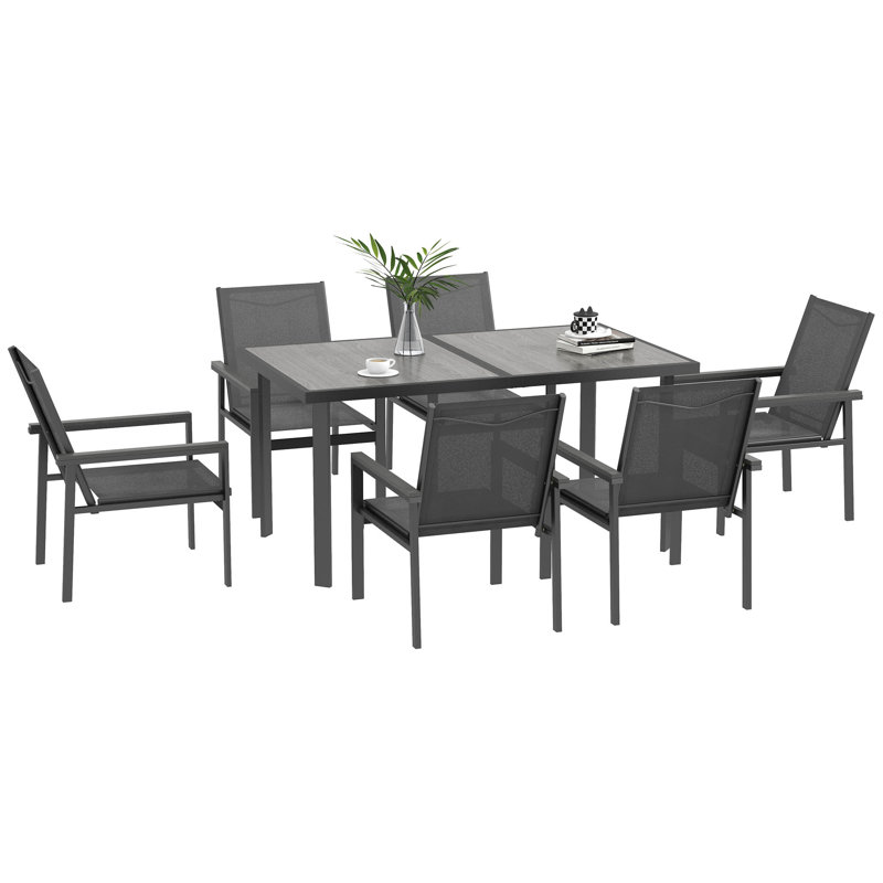 Naulakh 7 Piece Garden Dining Set 6 Seater Metal Garden Furniture Grey