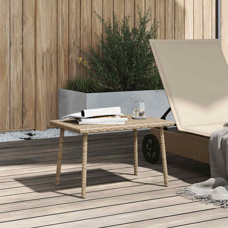 Garden Coffee Table Rectangular 40x37 Cm Poly Rattan, 37cm H x 60cm L x 40cm W, Beige