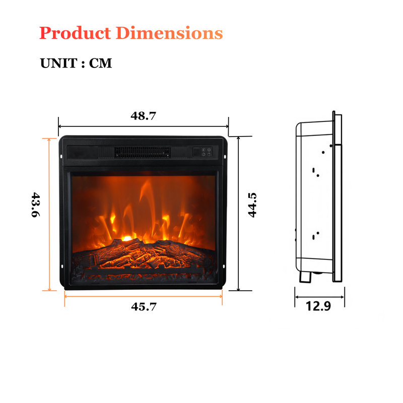 Electric Fireplace Insert, 3D Flame Effect with Realistic Log Bed, 1400W Heater, Remote Control with Weekly Timer