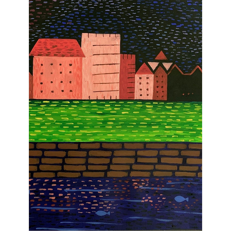 Vue de nuit | Acrylique sur huile | Arpa Mukhopadhyay | Décoration murale