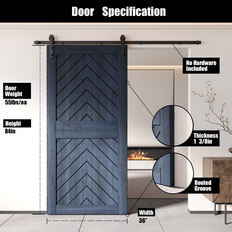 Porte de grange en bois de pin 4-en-1 à finition marine et non assemblée de 36 po x 84 po Homacer Homacer de Homacer (usage intérieur seulement)