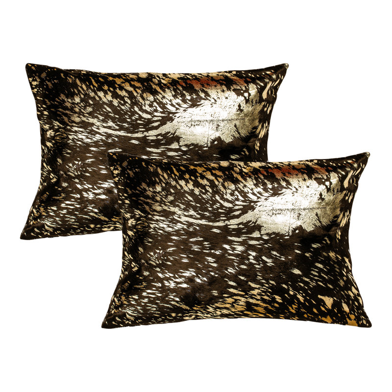 Rectangular Leather Pillow Cover and Insert, Chocolate/Gold