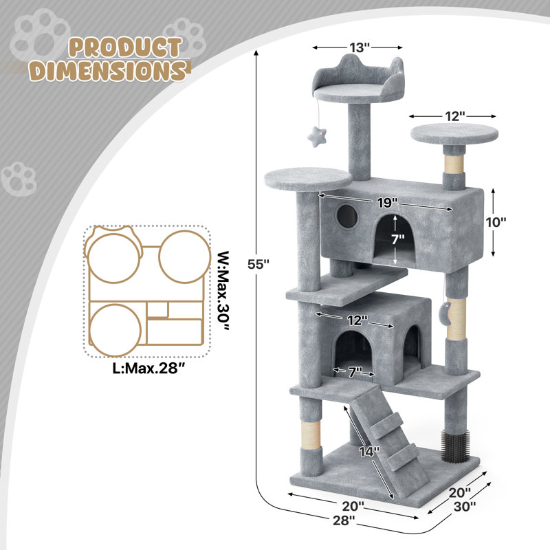 Habitation pour chat à plusieurs niveaux avec poteaux à griffes 54,5 po Drina, idéale pour les chatons et les petits chats