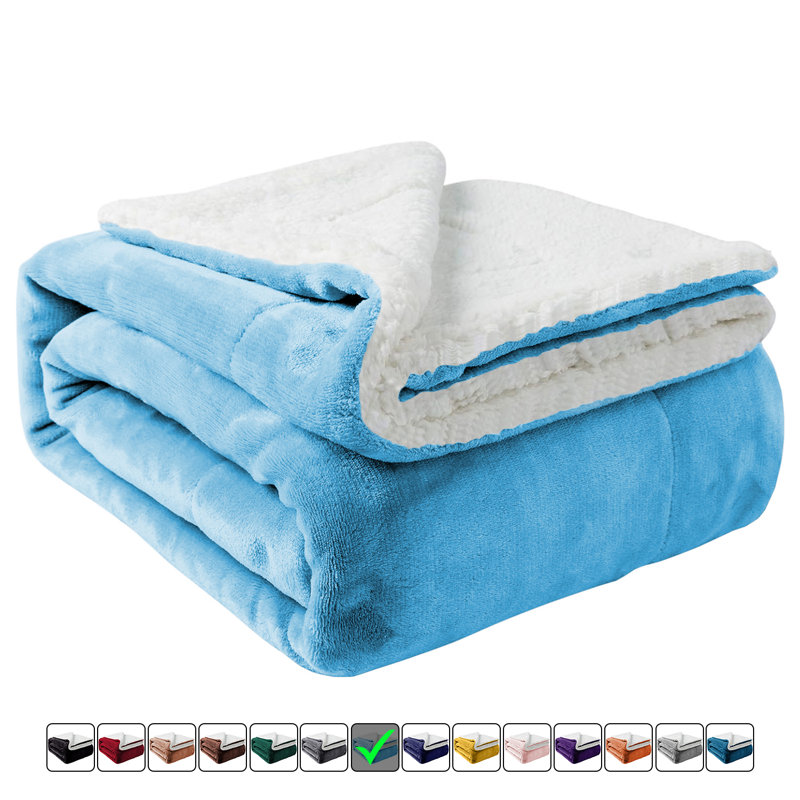 -Jeté de lit Sherpa doux, Jeté (L 60 po x l 50 po), Bleu clair