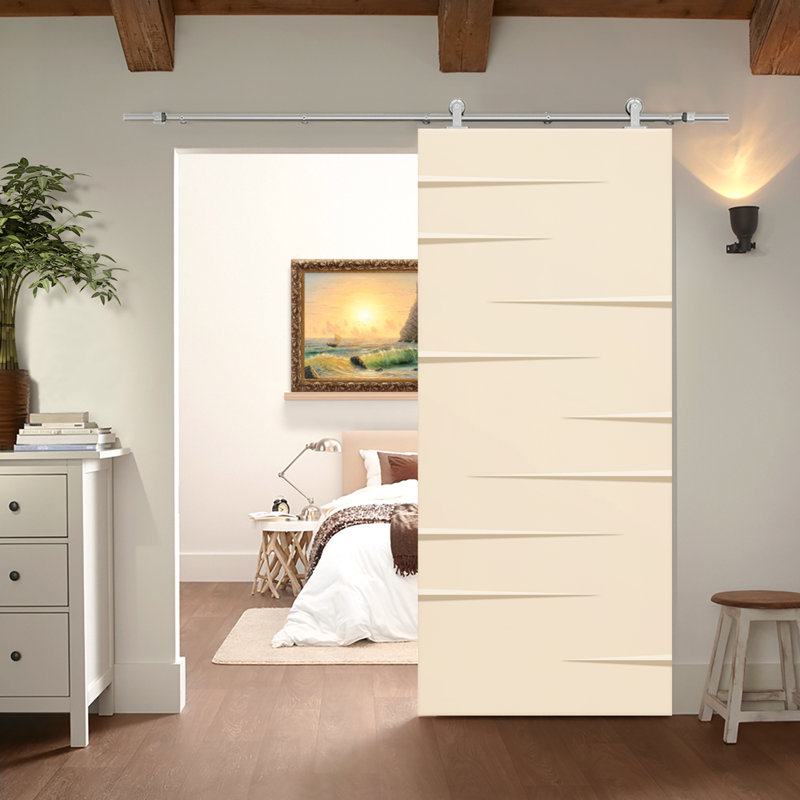 Porte de grange à panneaux et en bois manufacturé avec quincaillerie d'installation, Beige, 36 po x 80 po