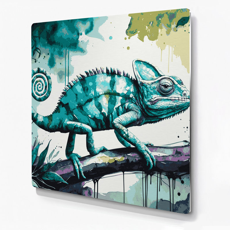 Faune, caméléon, art mural en métal vert