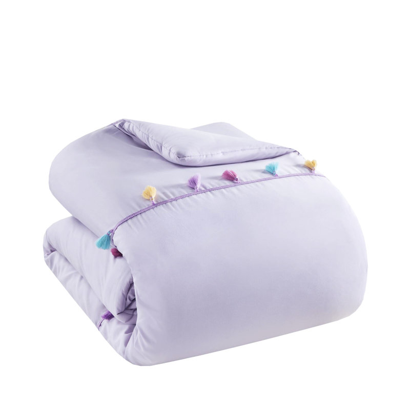 Édredon lavande avec pampilles amusantes et coussin décoratif en forme de cœur