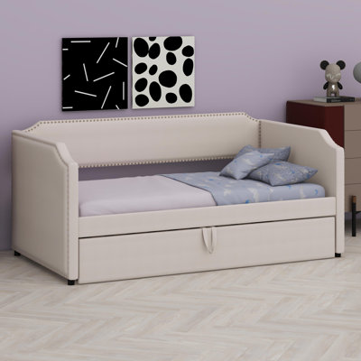 Velvet Upholstered Daybed With Pop Up Trundle