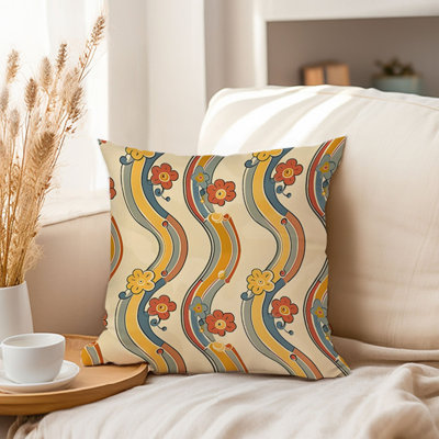Abstract Retro Groovy 70s Flowers IV Retro Throw Pillow Cover