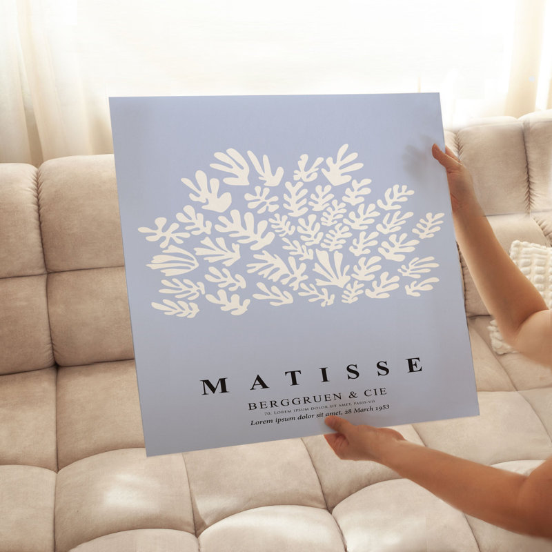 «Abstract Matisse Cutouts Soft Blue II», reproduction d'art moderne sans cadre Mid-Century, H 28 po x l 28 po