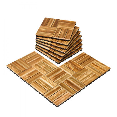 Interlocking Deck Tiles Solid Wood 10 Pack 11.6" x 11.6" Camphor Pine for Porch
