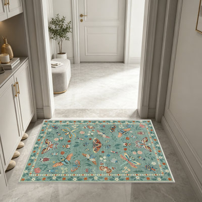 Tapis d'insecte vert clair pour le salon, doux et confortable, convient à toutes les saisons, facile à entretenir, tapis de sol intérieur lavable à la machine, sous la table de ferme convenant à la chambre à coucher, à la salle à manger, au bureau, au patio, au balcon, à la décoration intérieure