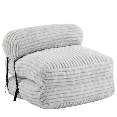 Latina Indoor Foldable Bean Bag Lounge Chair, Gray, 2 - In 1 For Sleepovers, Soft Faux Fur, Neck Pillow As Accent Gray Small Spaces, Fur Cover, Shredded Foam Beads