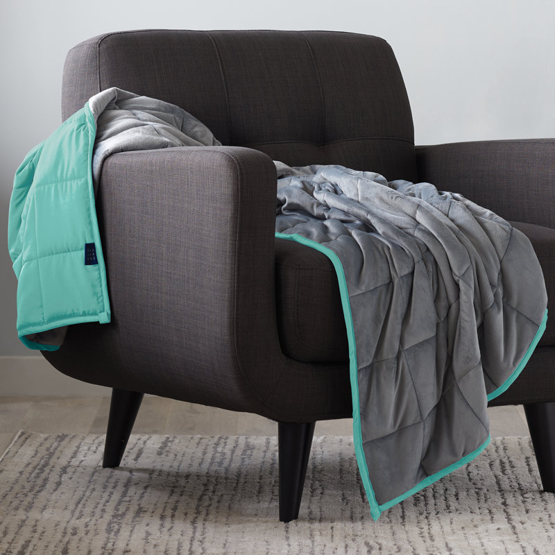 15 lb Grey Aqua Reversible Weighted Blanket with Glass Beads