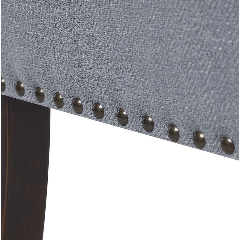 Slate Blue Upholstered Bench with Espresso Wood Legs