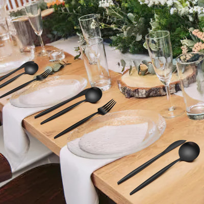 20-Piece Matte Black Stainless Steel Flatware Set - Modern, Rust-Resistant, Ideal For Camping And Everyday Use