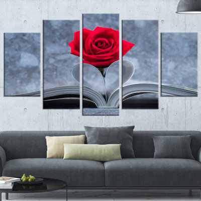 " Red Rose Inside The Book " 5 - Pieces