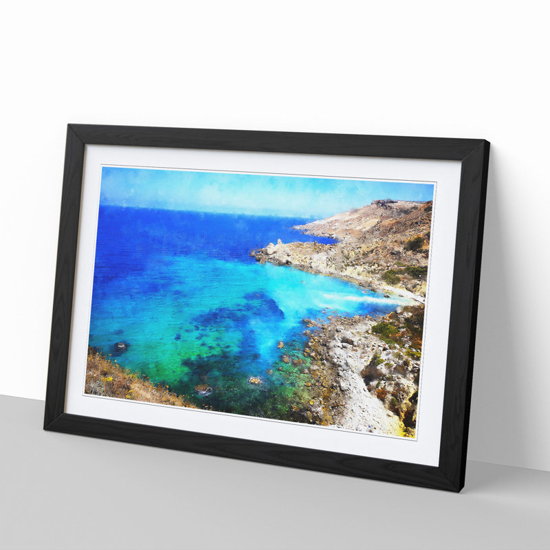 The Coast of Malta - Picture Frame Graphic Art, 27cm H x 36cm W x 2cm D, Black Framed