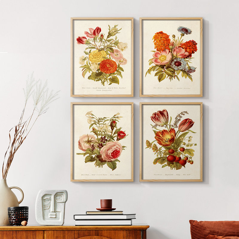 «Antique Floral Bouquet I», ensemble de 4, Naturel, H 28 po x l 22 po